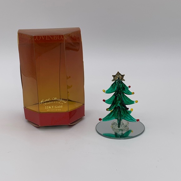 Vtg. LOVINBOX 22KT Gold Hand Sculpted Glass Christmas Treasure Tree Mirror Base - Picture 1 of 14